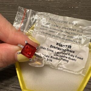 Red and Silver Solitaire Ring with Square Gemstone